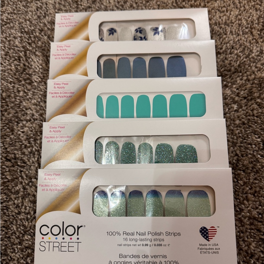 Color Street Blue and Silver Nail Polish Strips Lot of 5 packs
